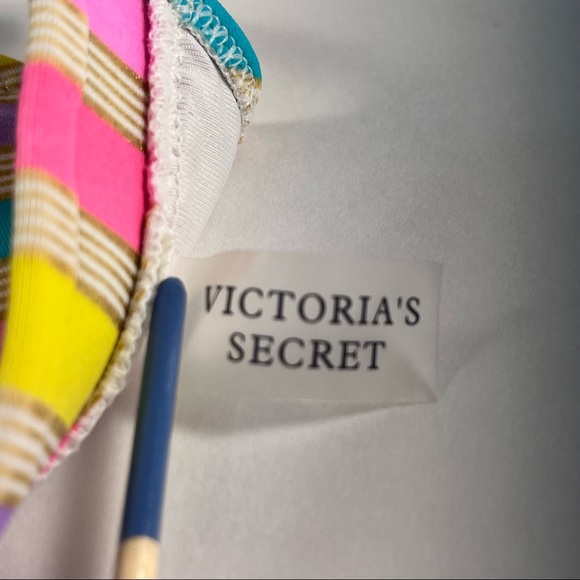 Victoria Secret Bikini Top Multi Color w/ Gold Stripes, Padded w/Back Clasp - Picture 3 of 14